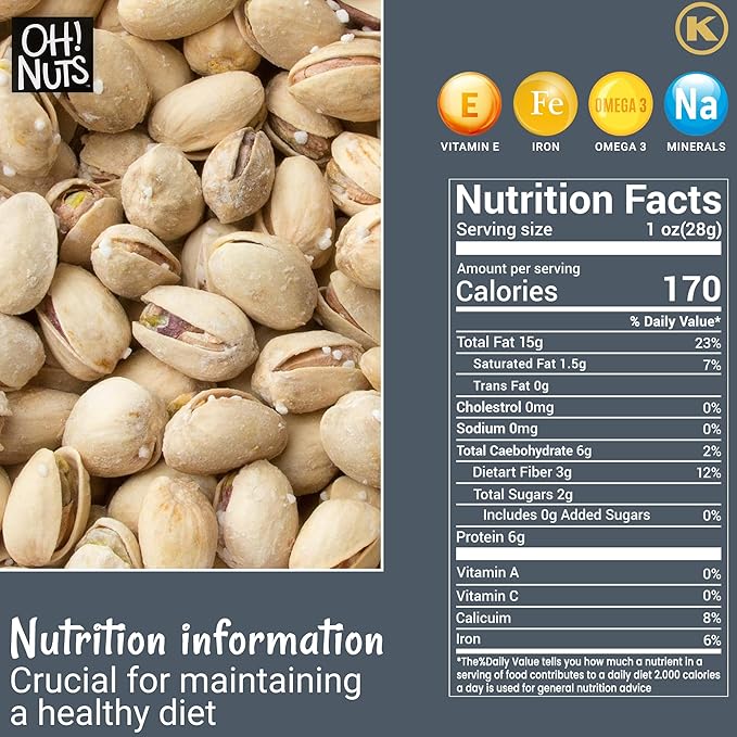 Oh! Nuts Pistachios Iranian Style - Roasted Lightly Salted - 1 lb - Shelled Whole Nuts - Packed in New York Zip-Seal Bag for Exceptional Freshness