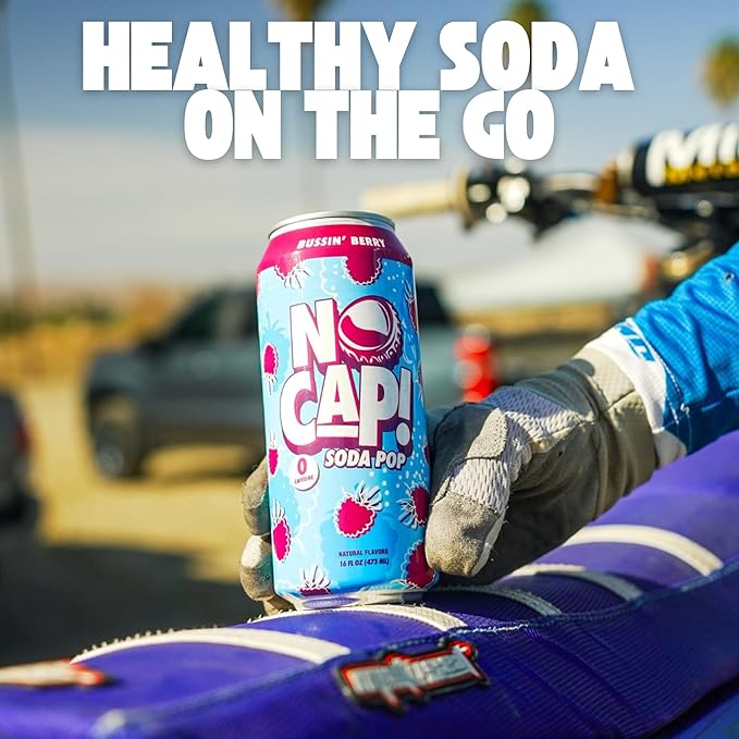 No Cap! Healthy Soda Alternative, Zero Sugar, Low Calorie, Caffeine Free, Vegan, Gluten Free, Great For Kids & Teenagers 12 Oz Cans, 12 Pack (Bussin Berry)