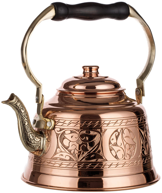 DEMMEX Heavy Gauge 1mm Thick Engraved Solid Copper Tea Pot Kettle Stovetop Teapot, Handmade