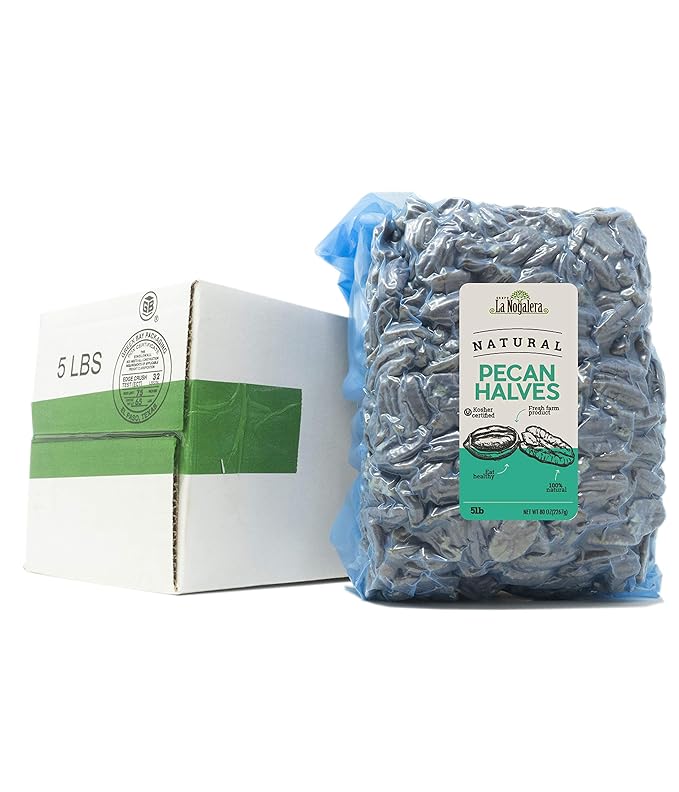 La Nogalera Pecans - Raw pecan nuts, Natural, 5 lbs vacuum sealed bag. They compare to organic, NO SHELL, Non-GMO, No Preservatives, Unpasteurized, Kosher and Halal Certified and Ketogenic Friendly