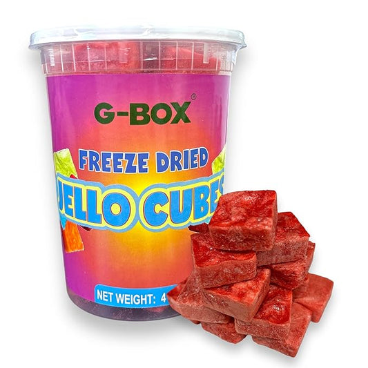 G-Box Freeze-Dried Cherry Jello Cubes - 4 oz | USA-Made Freeze Dried Jelly Candy | Freeze Dried Candy | Trending TikTok Snack pack, TikTok Trend Items, Fruit Jelly Candy (Cherry Jelly Snack, Large)