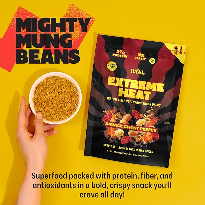 Daal By Keen Crunchy Mung Bean Snacks ??Savage Ghost Pepper - Plant-Based Protein, High Fiber, Gluten Free & Nut-Free ??Mix into Salads or Enjoy as an On-the-Go Snack - 1 Resealable Pack, 4.76 oz