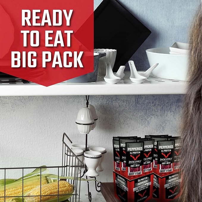 Jack Link's Beef Steak, Peppered - Protein Snacks, Meat Snack with 11g of Protein, Made with 100% Beef, Individually Wrapped Bulk Snack Pack, Keto Friendly - 1 Oz. (12 Count)
