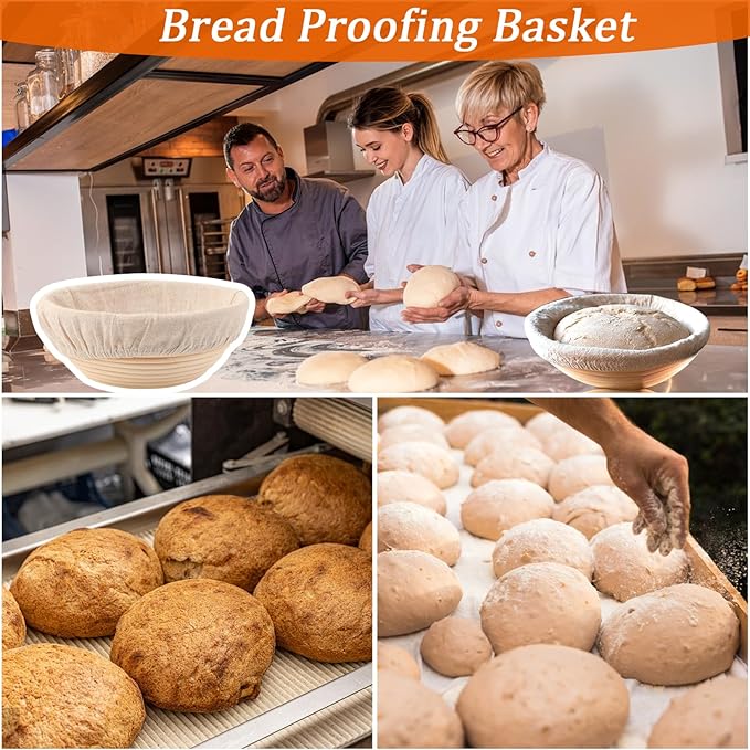 9 inch Round Banneton Bread Proofing Basket Sourdough Bread Baking Supplies Set of 3 Sourdough Starter Kit Baking Gifts