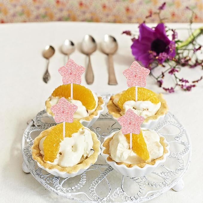 30 Pack Star Cupcake Topper Twinkle Twinkle Little Star Cupcake Picks Kids Birthday Wedding Engagement Baby Shower Cake Decorations Party Supplies Pink