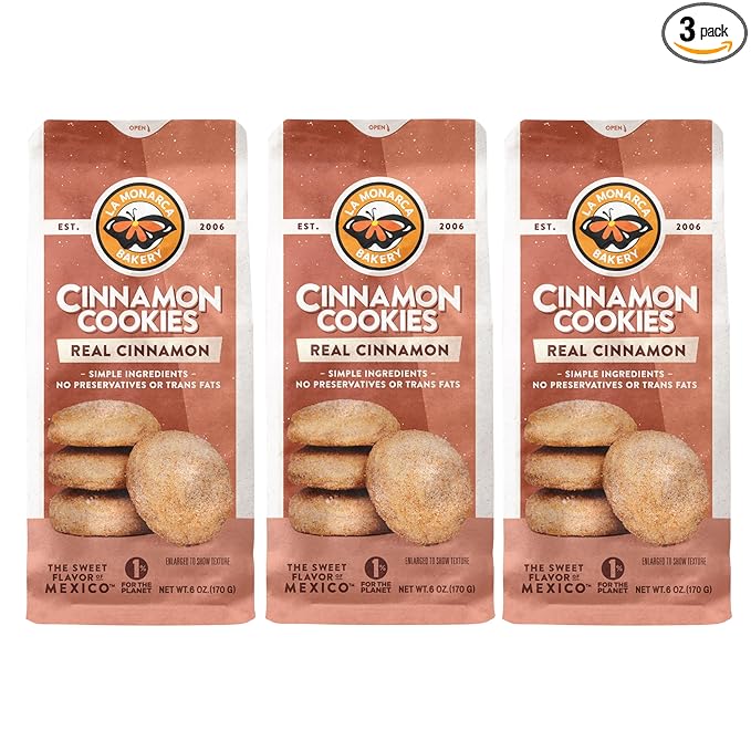 Cinnamon Cookies, 6 Ounce (Pack of 3), Mexican Shortbread Cookies Lightly Dusted with Cinnamon and Sugar by La Monarca Bakery