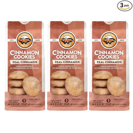 Cinnamon Cookies, 6 Ounce (Pack of 3), Mexican Shortbread Cookies Lightly Dusted with Cinnamon and Sugar by La Monarca Bakery