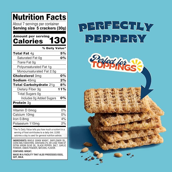Back to Nature - Cracked Black Pepper Whole Wheat Crackers - Non-GMO, Made with Whole Grain Wheat & Sea Salt - Seriously Tasty Snacks - 7 Ounce (Pack of 2)