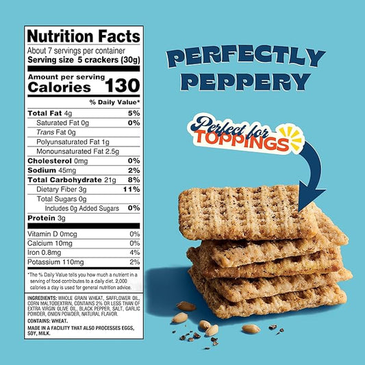 Back to Nature - Cracked Black Pepper Whole Wheat Crackers - Non-GMO, Made with Whole Grain Wheat & Sea Salt - Seriously Tasty Snacks - 7 Ounce (Pack of 12)