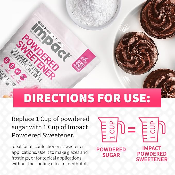 Impact Powdered Sweetener - Allulose, White Monk Fruit Blend ??Zero Calorie and Carb, Keto-Friendly, Guilt-Free Substitute for Baking & Cooking - 0.94 lbs