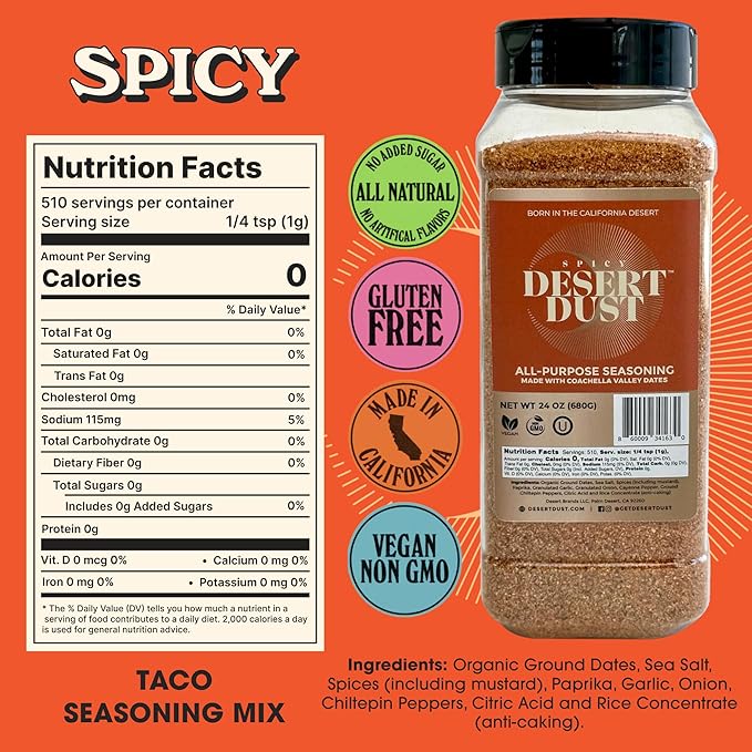 Desert Dust Spicy ??All-Purpose Chiltepin Pepper Seasoning with Organic Date Sugar | Bold Medium-Hot Heat for Steak, Chicken, Seafood, Vegetables & More | Low-Glycemic, Gluten-Free | 5oz