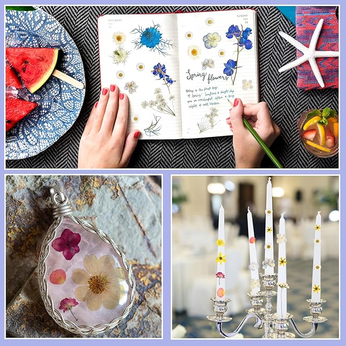 Nuanchu Pressed Flowers Bulk Dried Flower for Crafts, Dried Wildflowers Leave Natural with Tweezer for Resin Mold Scrapbooking Nail Soap Making DIY (Watercolor Style,Romantic Color)