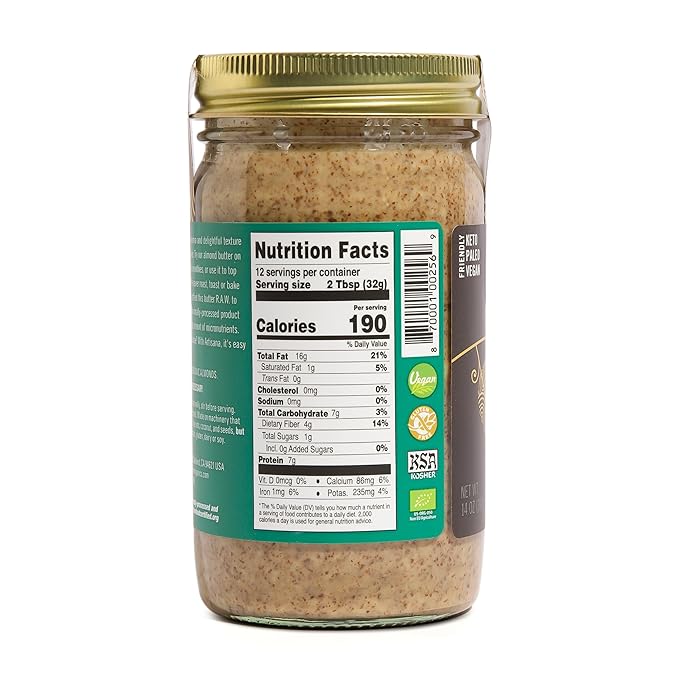 Artisana Organics Raw Almond Butter, 14oz | USDA Organic, No Sugar Added, No Palm Oil, Vegan, Paleo and Keto Friendly, Non GMO