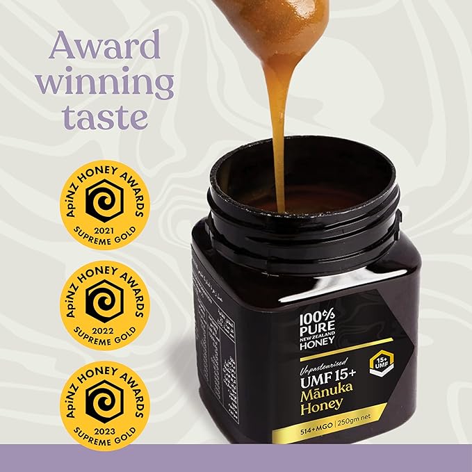 100% Pure New Zealand Honey - Certified UMF 15+ (MGO 512+) Raw Manuka Honey, 8.8 Ounce (250g) (Pack of 1)
