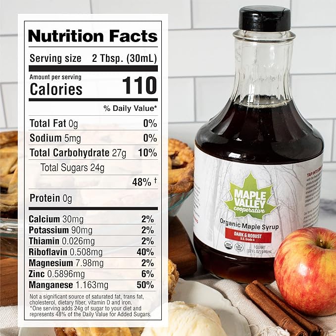 Maple Valley Organic Pure Maple Syrup, Dark & Robust Better Than Pancake Syrup, Use for Coffee or All-Natural Sugar Substitute in Cooking and Baking (32oz Plastic Jug)