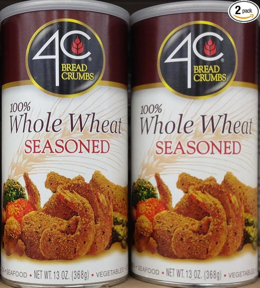 4C Premium Bread Crumbs, Whole Wheat Seasoned with Pecorino Romano Cheese, Flavorful Crispy Crunchy, Value Pack (Whole Wheat Seasoned, 13 Ounce (Pack of 2))