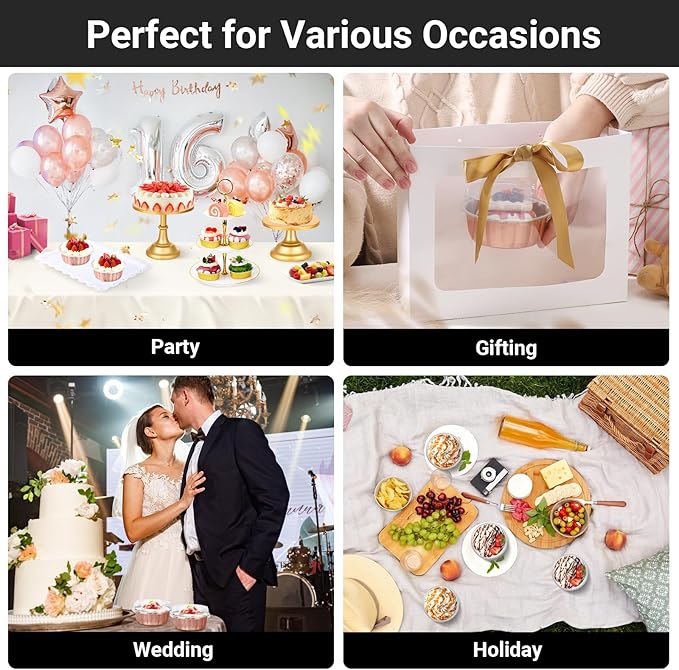 EUSOAR Cake Transport Container, 50pcs 9oz Rose Gold Foil Ramekins Disposable Oven Safe, Dessert Cups with Lids Bakery Cheesecakes Muffins Pie Round Holders for Wedding Birthday Theme Party