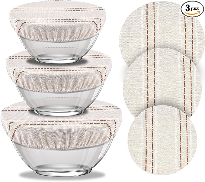 Reusable Bowl Covers for Bread Proofing, 9/10/13 Inches Bread Proofing Cover, 3 Pcs Linen Cotton Food Cover for Sourdough Proofing Basket, Food Storage Baking Supplies for Home Bakers