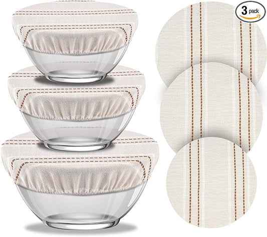 Reusable Bowl Covers for Bread Proofing, 9/10/13 Inches Bread Proofing Cover, 3 Pcs Linen Cotton Food Cover for Sourdough Proofing Basket, Food Storage Baking Supplies for Home Bakers