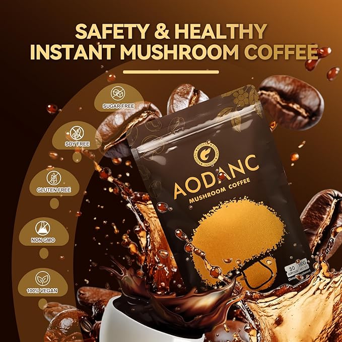 Mushroom Coffee is Produced in a US FDA-Registered Factory Mushroom Blend Instant Coffee for Energy Digestion and Immune Support 30 Servings Per Bag