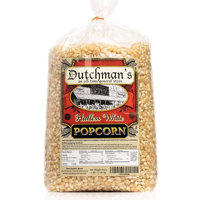 Dutchman's White Popcorn: Medium Popcorn Kernels for Popping in Microwave, Stovetop - Non GMO and Gluten Free Gourmet Popping Corn - 4 Pound Refill Bag