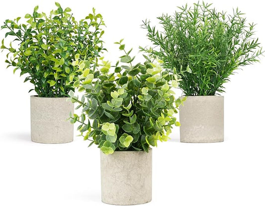 Velener 3 PCS Small Fake Eucalyptus Plant Artificial Potted Plants Indoor for Desk, Shelf, Home Decor Realistic Faux Plant for Office, Bathroom/Living Room Decoration (Sage Green)
