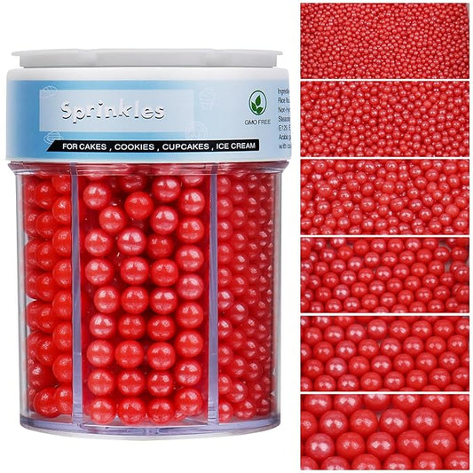Sprinkles for Cake Decorating, 11Oz 6 Sizes Red Pearl Sprinkles for Cake Cupcake Ice Cream Donuts Cookie Baking Toppings