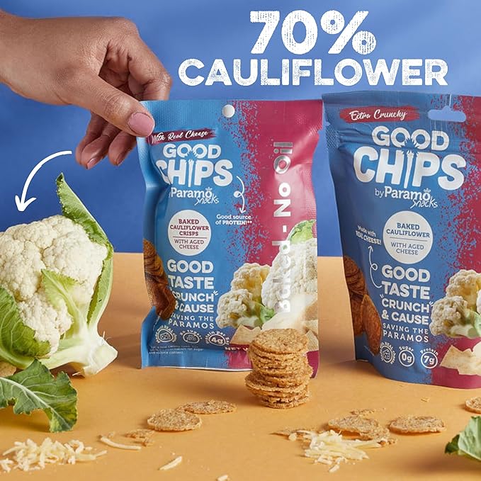 Good Chips Cauliflower Aged Cheese - Baked, No Oil - High Protein, Guilt Free Healthy Snacks - 0.7 oz, Pack of 12