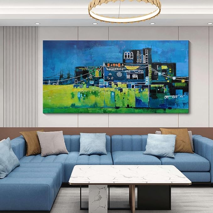 YDYSUNE Modern Abstract Wall Art for Living Room, Office & Bedroom Navy Blue City Wall Art Cityscape & Paintings for Bedroom Wall Art Pictures Wall Decor Artwork for Walls 29횞58IN
