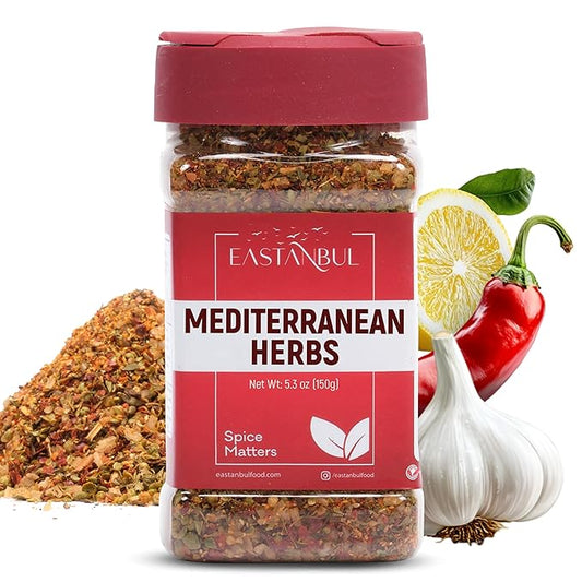 Eastanbul Mediterranean Seasoning, 5.29oz, Mediterranean Spice Blend, Herb & Salt Blend, Spiced Sea Salt and Herb Seasoning For Food, No Filler, No MSG, Vegan, Gluten Free