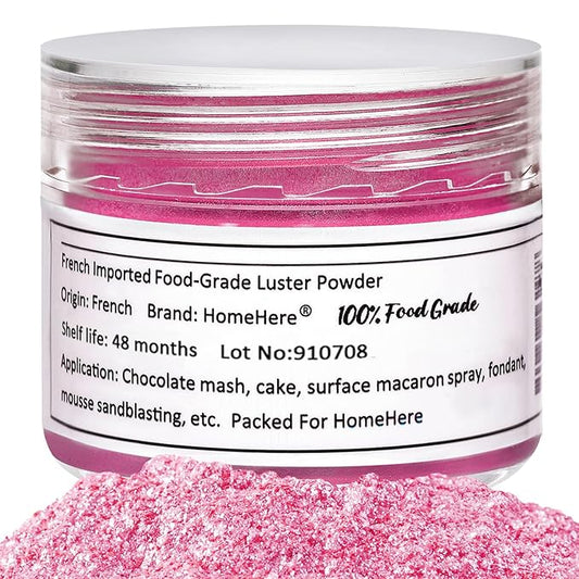 HomeHere Edible Luster Dust Food-Grade Glimmer Powder Glitter for Cake Decorating 7g, Edible Sprinkle Glitter for Cocktails Drinks Baking Candy Dessert Chocolate Vegan Tasteless, Vibrant Pink