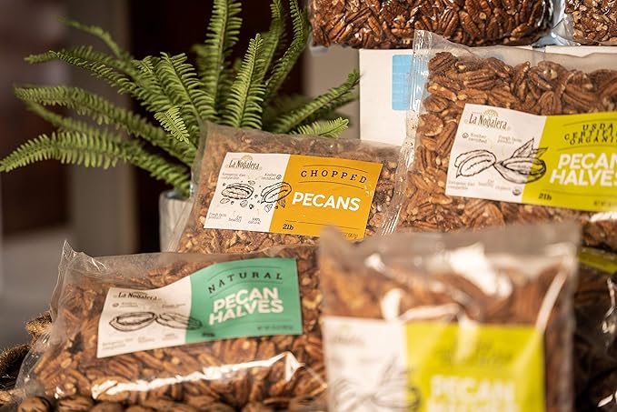 La Nogalera - 2 lbs Chopped shelled pecans. Raw pecan nuts that compare to organic, NO SHELL, Non-GMO, No Preservatives, Unpasteurized, Kosher and Halal Certified and Ketogenic friendly