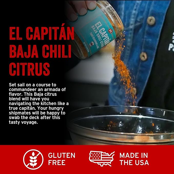 PS Seasoning El Capitan - Baja Chili Citrus Street Taco Seasoning Mix, Dry BBQ Rub for Tacos, Fajitas, Chicken, Beef, Seafood - Baja Style Mexican Seasoning BBQ Rub for Smoking and Grilling