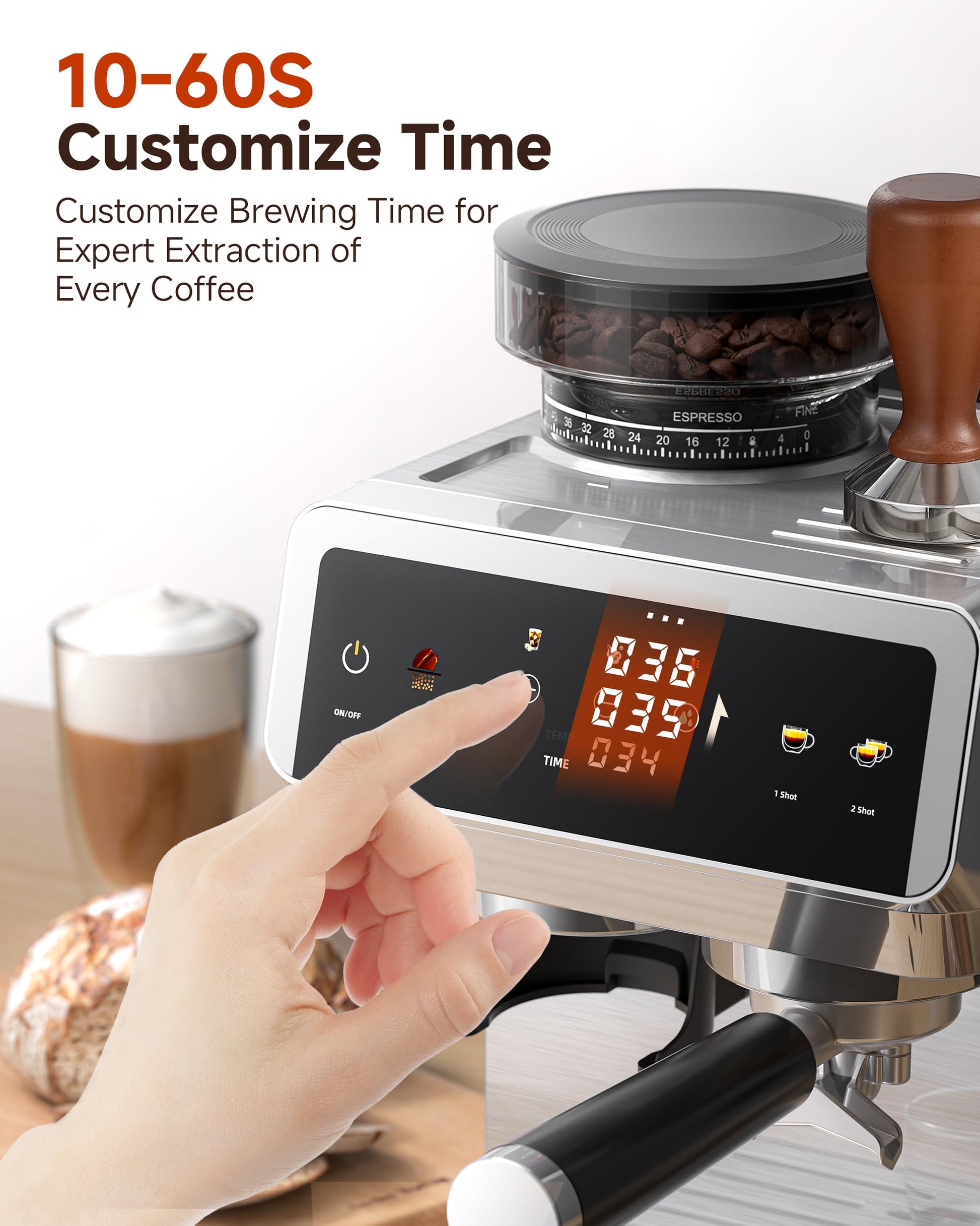 AMZCHEF Espresso Machine With Grinder, Temp Control, 44 Grind Settings