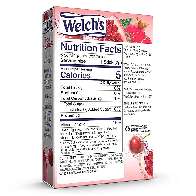 Welch's Singles To Go Water Drink Mix - Cherry Pomegranate Powder Stick Packets (12 Boxes with 6 Packets Each - 72 Total Servings)