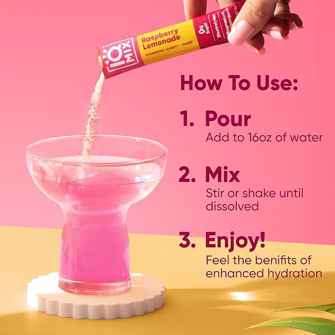 IQMIX Hydration Electrolyte Powder ??4-in-1 Formula for Hydration, Mental Clarity, Mood and Recovery ??Sugar-Free Drink Mix, Keto, Magnesium L-Threonate, Lion?™s Mane ??20 Count New Raspberry Lemonade
