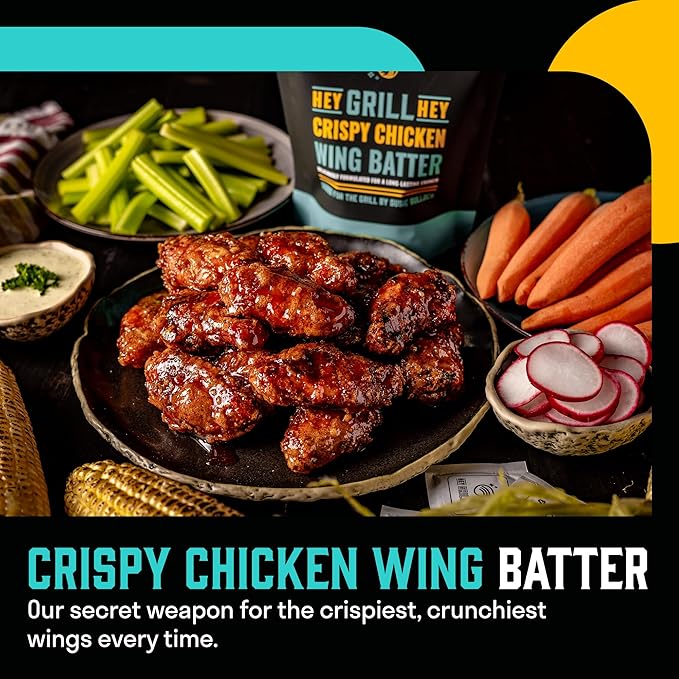 Hey Grill Hey | Chicken Wing Seasoning & Sauce Kit | All-in-one Crispy Batter, BBQ Rub, and Sweet Heat BBQ Sauce | Wing Night: Smoked & Fried Wing Kit