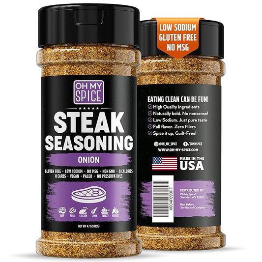 Steak Seasoning Onion Powder Seasoning Mix - Gluten Free & Low Sodium Meat Seasonings for Beef, Ribeye, Tomahawk & New York Strip. Steaks Seasonings for Grilling. Steak Rub. Steaks Salt Blend. 4.7oz