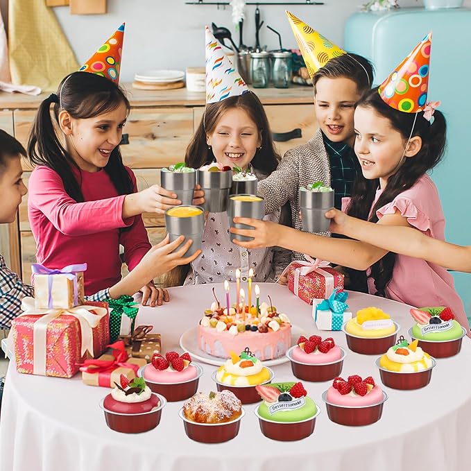 Beasea Aluminum Baking Cups, 8oz 200 Pack Disposable Ramekins Foil Cups Baking 3.9" Ramekin Cup Cupcake Aluminum Mini Baking Cups for Party - Wine Red