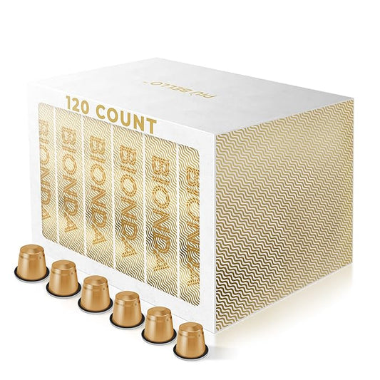 Piu Bello Coffee Pods - Nespresso Machine (Original) Compatible Capsules Pack - Rich & Balanced Taste - Strong Italian Espresso Flavored - Kosher Certified (120 Count Single Flavor) (Espresso Bionda)