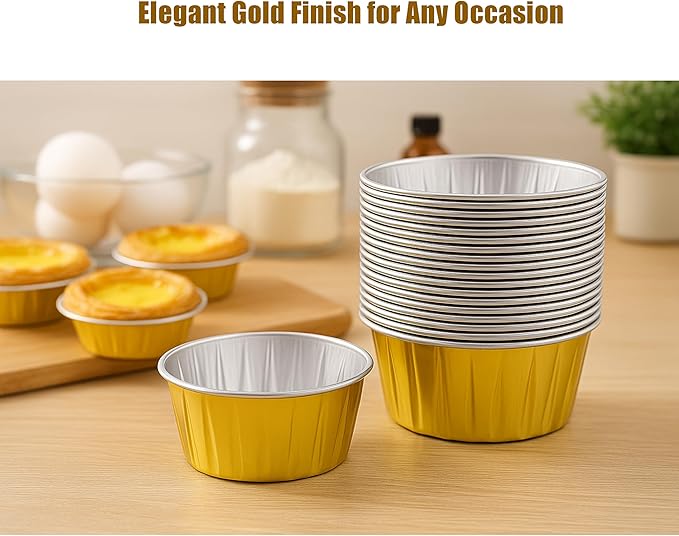50 Pack Aluminum Foil Baking Cups ??3.35 Inch Disposable Cupcake Liners, Muffin and Dessert Cups, Oven Safe and Leak-Proof