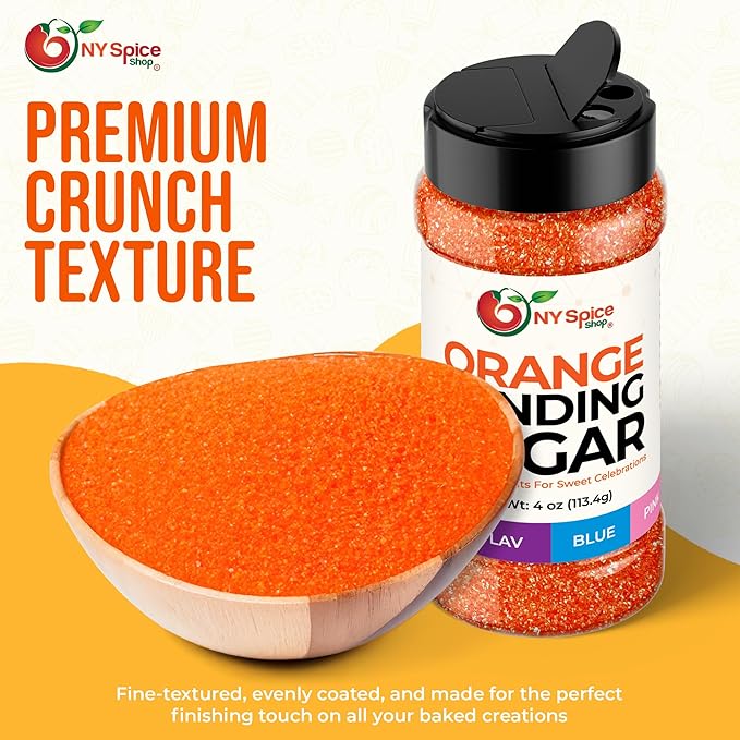 NY Spice Shop Orange Sanding Sugar - 4 Ounce Sweet Colorful Edible Sprinkles For Candy Dish - Sugar Sprinkles For Cake Decorating Basket & Dishes
