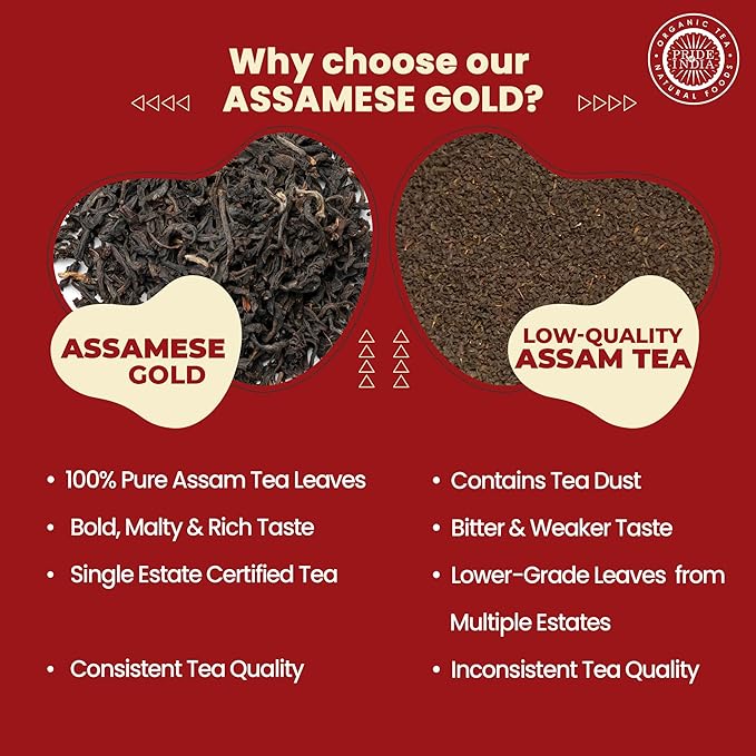 Pride of India | PACK of 6 - Assamese Gold English Breakfast Blend | 15 Premium Pyramid Full Leaf Individually Wrapped Tea Bags | Full-Bodied, Strong & Malty Flavor | Single Estate Classic Tea