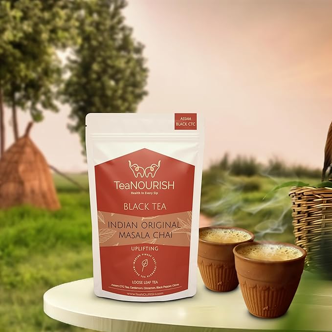 TeaNOURISH Indian Original Masala Chai Tea | Assam CTC Black Tea Loose | Blended with Cinnamon, Cardamom, Black Pepper & Cloves | 100% NATURAL INGREDIENTS - 3.53oz/100g