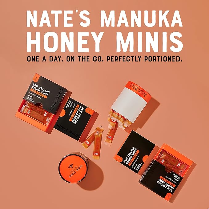 Nate's Manuka Honey Minis - 30 count Single-serve, Pure Manuka Honey - MGO 83+ | UMF 5+ Certified - 30 Single-Serve Packets for On-the-Go Daily Wellness