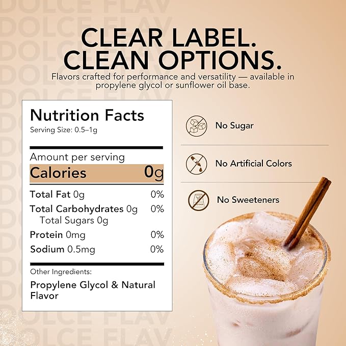 Dolce Flav Natural Horchata Extract, Water Soluble ??2 oz | Authentic Cinnamon Rice Flavoring for Baking, Desserts, Beverages & Syrups ??Sugar Free, Kosher, Allergen Free