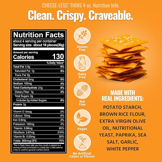 Every Body Eat Snack Thins, Allergen Friendly, Vegan, Gluten Free and Dairy Free (6 Count, Cheese-Less)