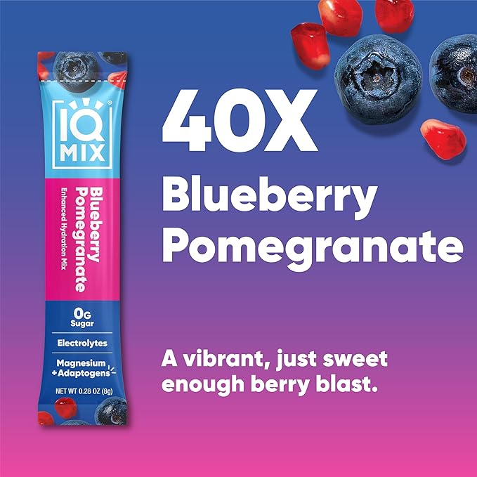 IQMIX Hydration Electrolyte Powder ??4-in-1 Formula for Hydration, Mental Clarity, Mood and Recovery ??Sugar-Free Drink Mix, Keto, Magnesium L-Threonate, Lion?™s Mane ??40 Count Blueberry Pomegranate