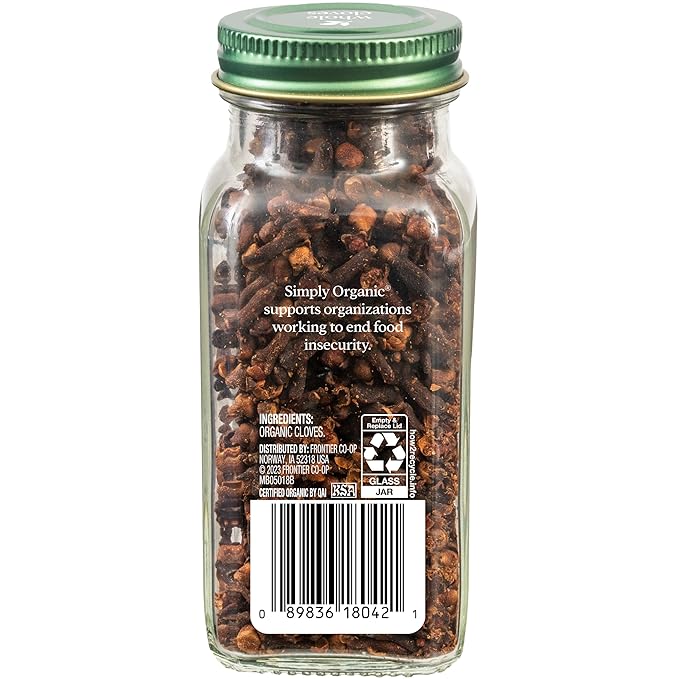 Simply Organic Whole Cloves, 2.05 Ounce Jar, Hand-Selected, Intensely Aromatic & Richly Flavored, Non GMO, Non ETO