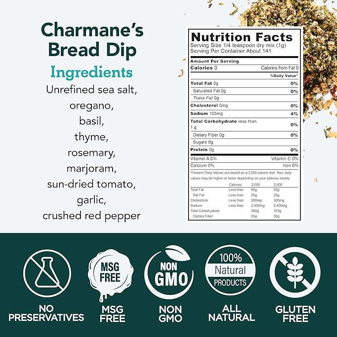 s.a.l.t sisters Charmane's Bread Dip - Value Size Bold Italian Herb & Spice Blend for Extra Virgin Olive Oil Dipping - Versatile Use for Rubs and Dressings (5 Ounces)